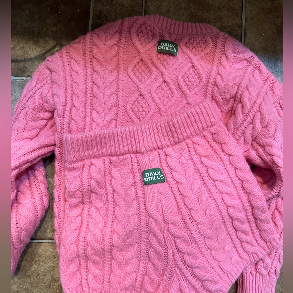 Daily Drills Pink Cable Knit Sweater set
